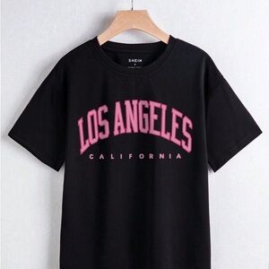 SHEIN Black Tee with Pink Los Angeles Print
